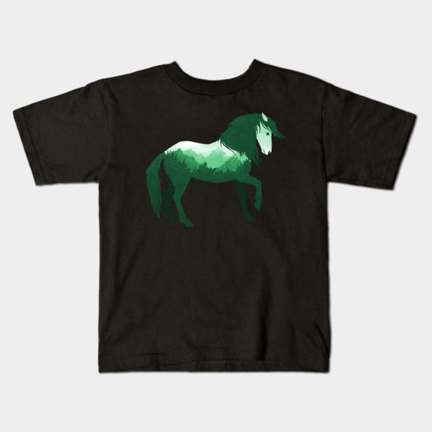 Dramabite Wild Horse Mustang Equine Double Exposure Wildlife Animal Kids T-Shirt by dramabite